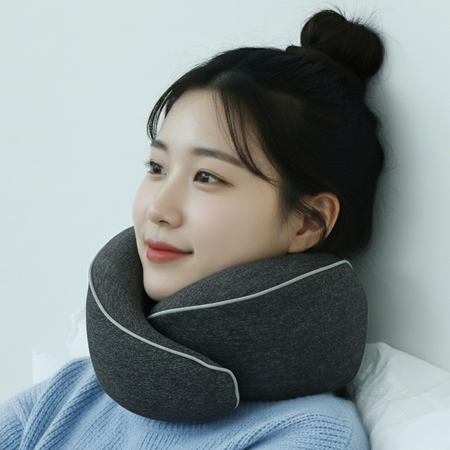 리빙미미 여행용 기내용 목베개 목쿠션 휴대용 메모리폼 여행 기내 승무원, 다크그레이