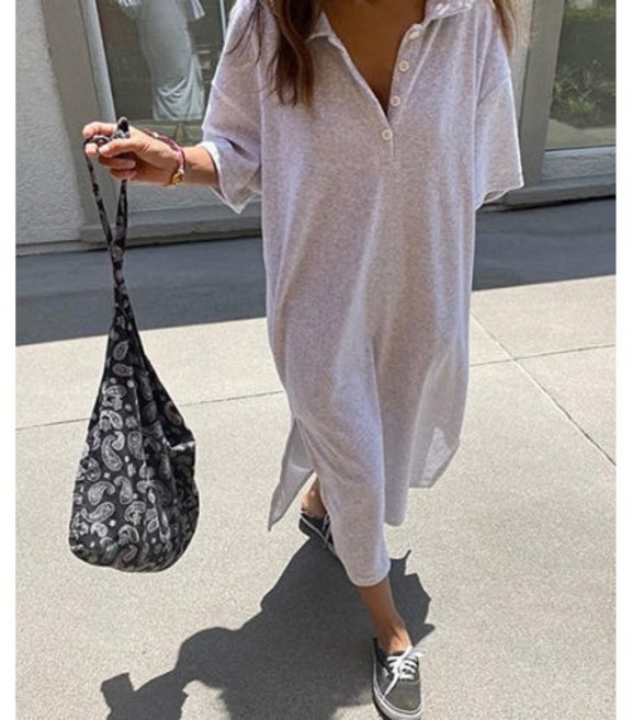 테리원피스 루즈핏 수건소재 버튼 캐주얼 옆트임 원피스(주문폭주)(당일발송)