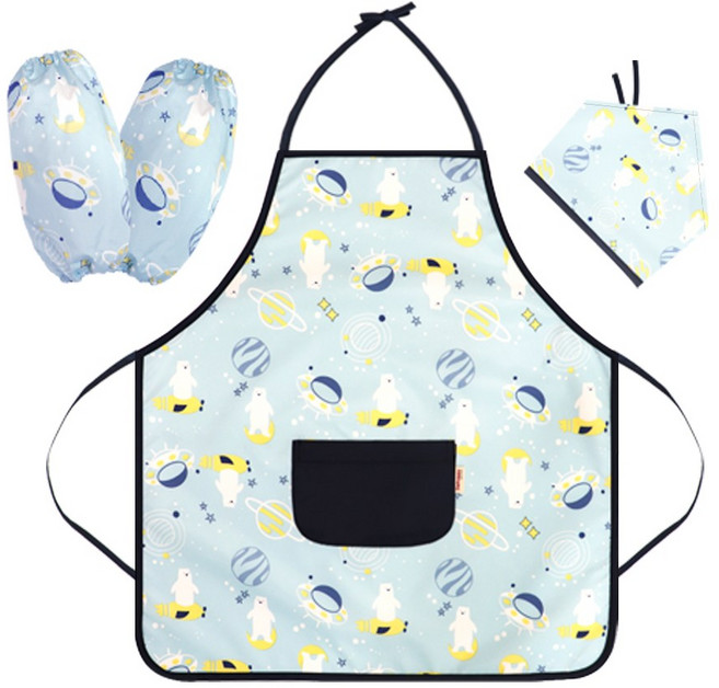 더해피 백곰 스카이 아동 목끈형 앞치마+두건