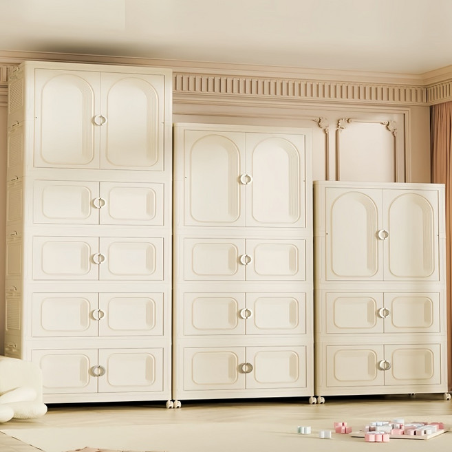 ClosArt 다용도 보관함 폴딩 리빙박스 바퀴달린 수납장 조립식 이불장, 1개, 올크림