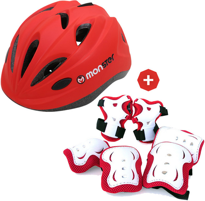 JA 아동용 보호장비 세트 헬멧 + 보호대3종, 레드세트 - 헬멧+보호대 S(아동), 1개