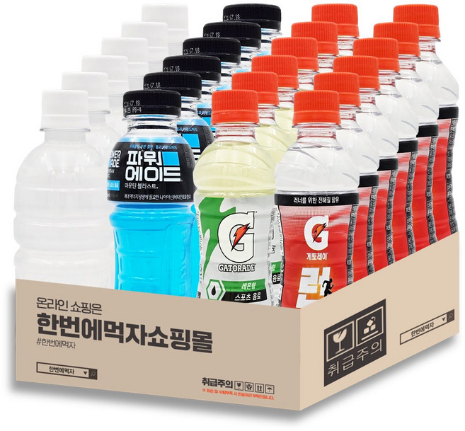 [한번에먹자] 이온음료 300-355ml 페트 4종류 혼합 ( 포카리스웨트6 + 파워에이드6 + 게토레이6 + 게토레이런6 ) 총24페트, 355ml