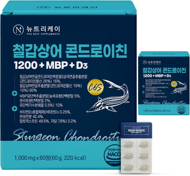 뉴트리케이 C6S 6형 뮤코다당단백 철갑상어 연골 콘드로이친 1200 MBP 식약청인증 HACCP, 2개, 60정