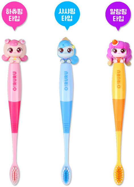 캐치티니핑 오루루 피규어 칫솔 3종, 1세트, 3개입, 하츄+샤샤+말랑