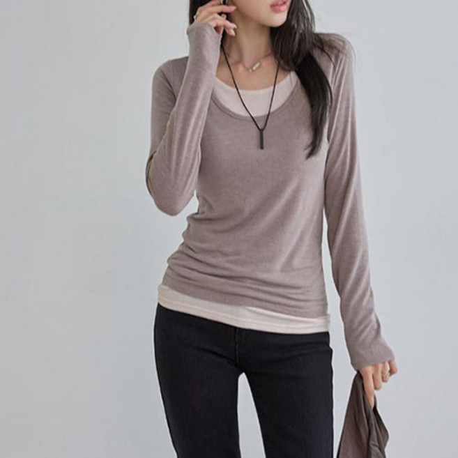 [나크21] 감성 레이어드룩 긴팔 티셔츠 KO53-T-14
