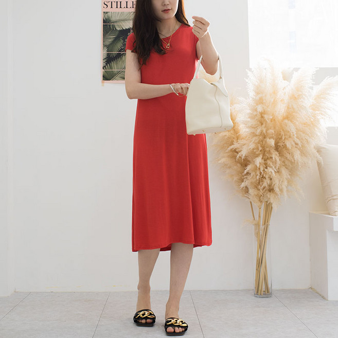 아이엠수 데일리 캡소매 롱 원피스