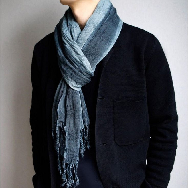 [노르웨이] 전공정 핸드메이드 초경량 남자 머플러 부드러운 남성 목도리 가을 겨울 간절기 봄 빈티지 주름 패션 스카프