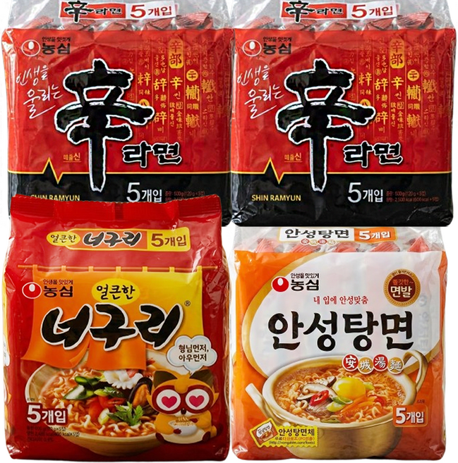 농심신라면 10입+ 농심안성탕면 5입+너구리5입(총20봉), 20개