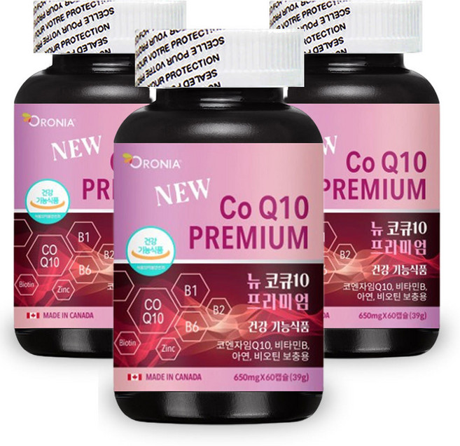 오로니아 뉴 코큐10 프리미엄 하루 한알 코엔자임Q10 비타민B 아연 비오틴 650mg, 3개