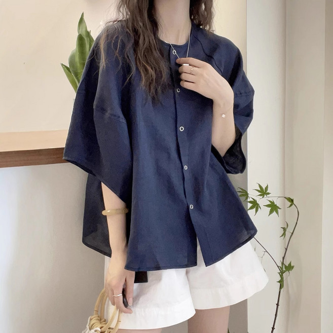 SELEAD 여성반팔셔츠 시어서커셔츠 여름블라우스 말랑말랑한 셔츠 흰색블라우스 반팔블라우스 폴리 셔츠 빅 사이즈 3컬러