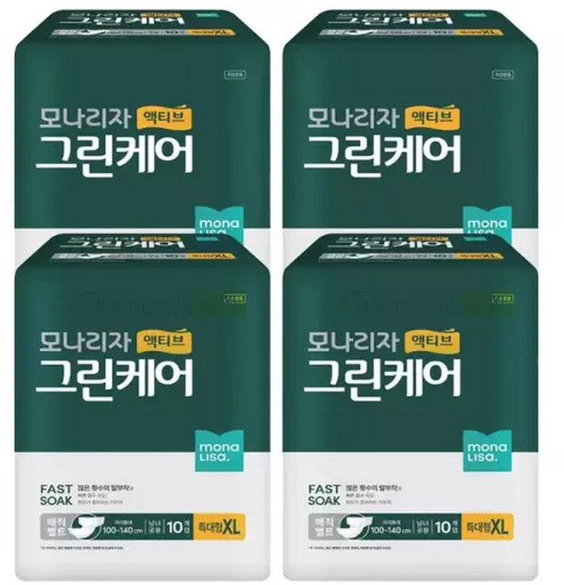 액티브 그린케어 매직테이프 성저귀 특대형10매x4팩요실금패드 팬티형 출산용품 임산부 산모용 용팬티, 10매입, 4개, 특대형