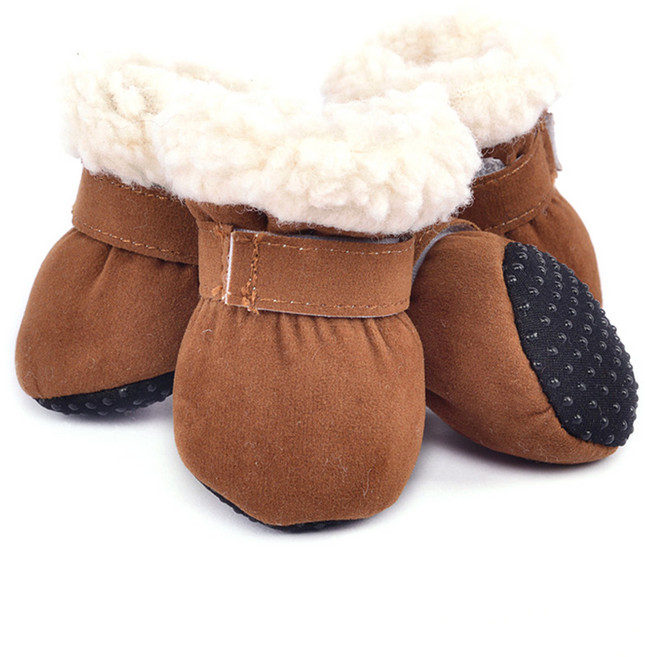 투데이리빙 반려동물 강아지 겨울 털 신발 포근 뽀글이 산책 용 패션 애견 발 부츠 댕냥이 털신발 미끄럼방지 애완견 반려견 발바닥 의류 용품, 브라운, 1세트