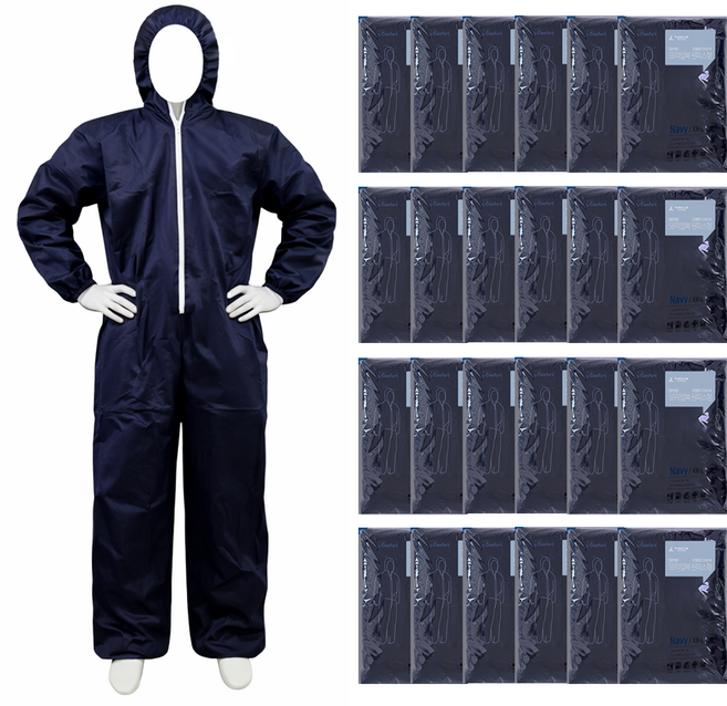 1박스/24벌_SB일회용작업복 부직포 원피스작업복-남색/네이비 방진복 보호복 분진복 방역복 일체형, 24개, 네이비