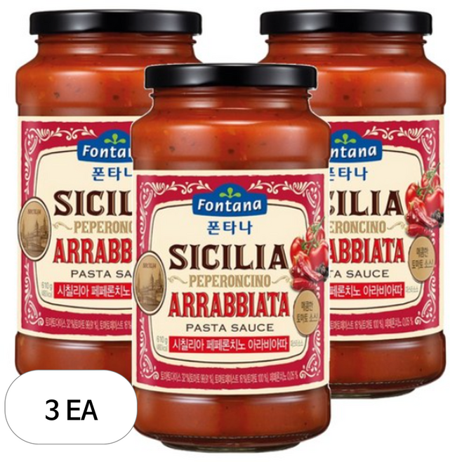 폰타나 시칠리아 페페론치노 아라비아따 파스타소스, 610g, 3개
