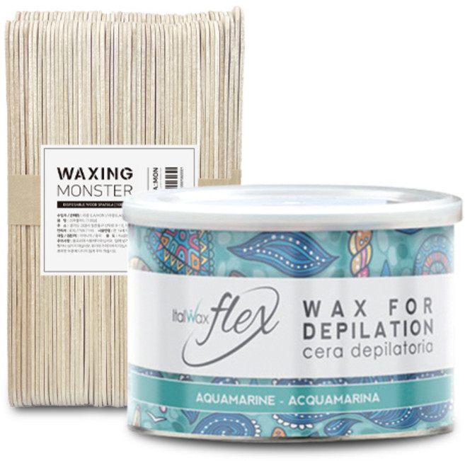 이탈왁스 넓은부위용 소프트 플렉스 틴 아쿠아마린 + 왁싱몬스터 스파츌라 L 100개입, 1개, 400ml