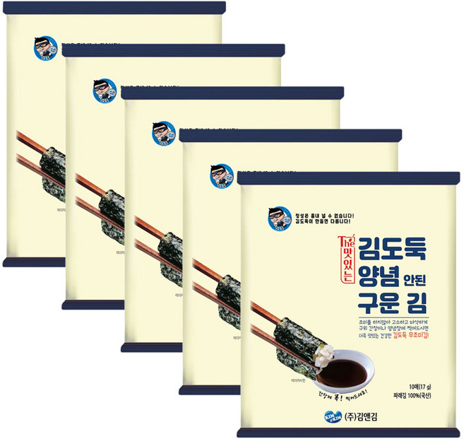 김앤김 김도둑 The 맛있는 양념안된 구운 김 10매 5개