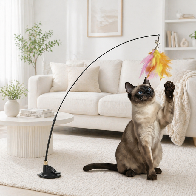 리쏘몰 고양이 바닥 고정 셀프 낚시대 장난감, 1개, 블랙