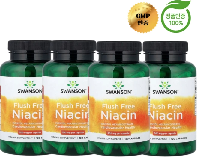 2+2 스완슨 홍조 무함유 나이아신 500mg 캡슐 120정, 4개 - 쿠팡