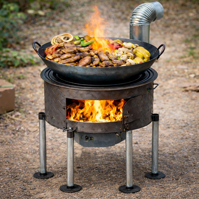 불멍화로대 캠핑 드럼통 농막 가마솥화덕 시골집 야외 아궁이 화목 옛날 숯불 화롯대, 1세트