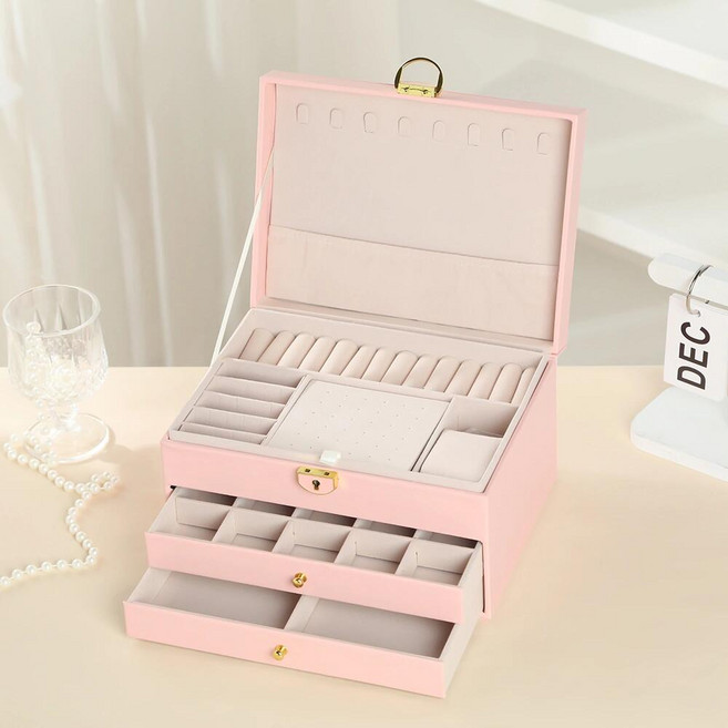 BENRAN 보석함 슬라이딩수납함 트롤리수납함 3단 대용량 수납함 서랍형 액세서리 케이스 자개보석함