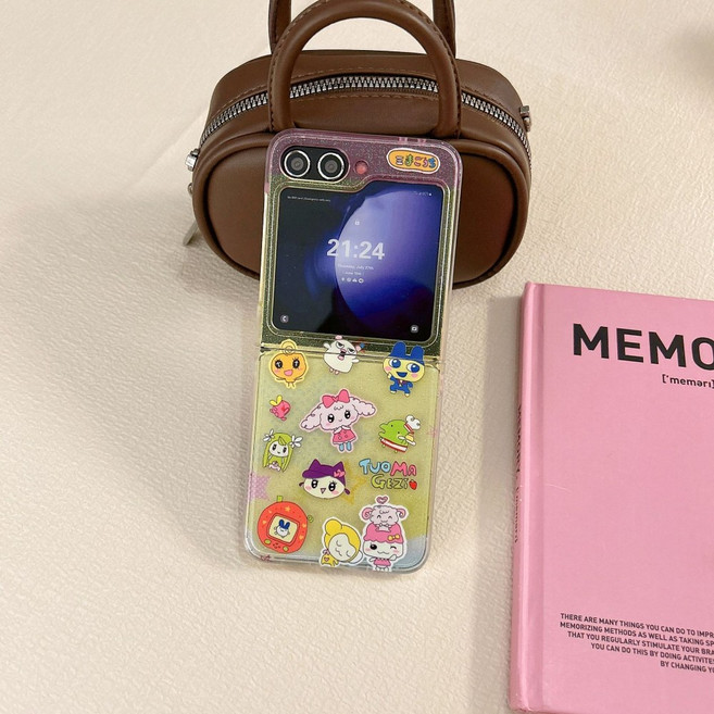 갤럭시z플립5 z플립6 힌지보호 투명실리콘 웃는 얼굴의 곰돌이 핸드폰케이스