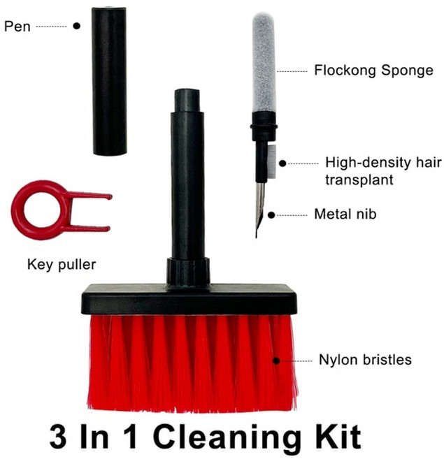 다기능 청소 도구 키보드 카메라 전화 클리너 브러시 이어폰 케이스 청소 도구 클리너 키트, 3in1 블랙, 1개