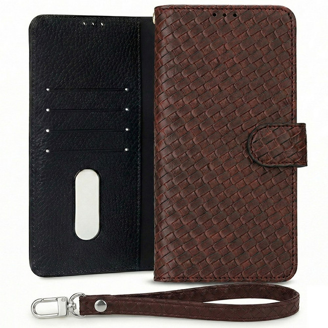 폰누리 보니 스트랩 위빙패턴 소가죽 지갑형 다이어리케이스