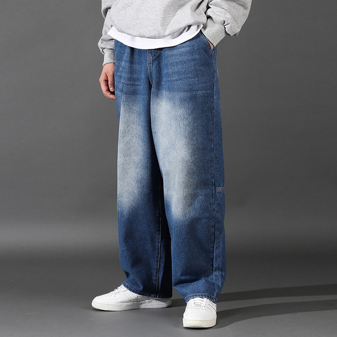 후앙스 와이드 내츄럴 워싱 뒷절개 청 데님 밴딩 팬츠 GZCP-5136