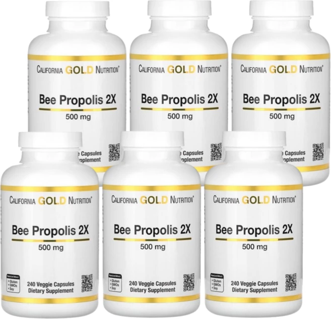 캘리포니아 골드 뉴트리션 꿀벌 프로폴리스 2X 500mg 240캡슐 6통, 240정, 6개 - 쿠팡