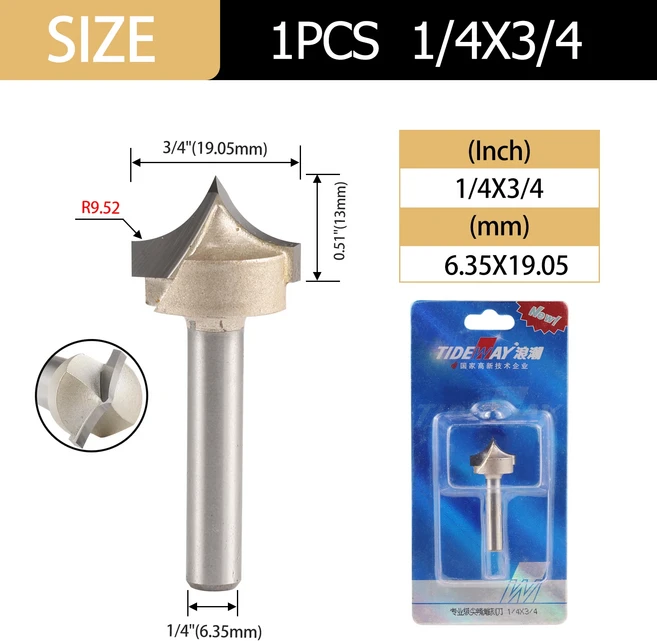 타이드웨이 14 12 솔리드 라운드 포인트 라우터 비트 라운드 노즈 비트 커터 도구 목공 밀링 커터 목재용, 21 S6.35xD19.05
