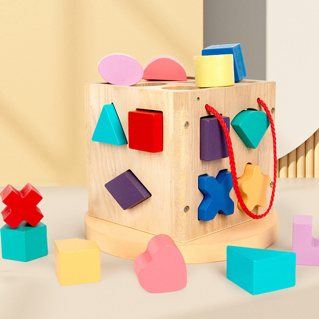 兒童積木玩具嬰兒6個月以上大顆粒男孩0女寶寶1一2歲益智拼裝早教, 1個, 手拎款17孔智力盒:一個