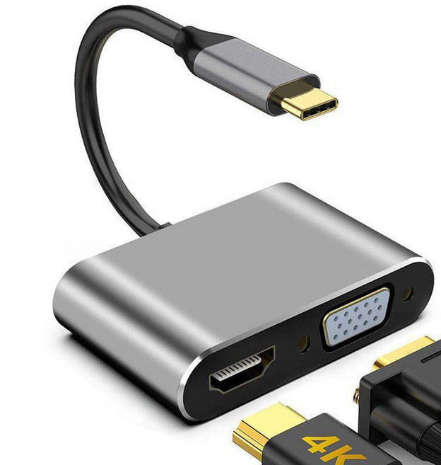 Type-C 多合一擴展塢 4K HDMI 投屏 USB 3.0 網口 集線轉換器 SD/TF 讀卡器 筆電/平板/手機 OTG, 1個, 二合一(HDMI+VGA)