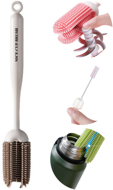 마담봉자 실리콘 3in1 텀블러 물병 틈새 브러쉬 세척솔, 1개, 그레이