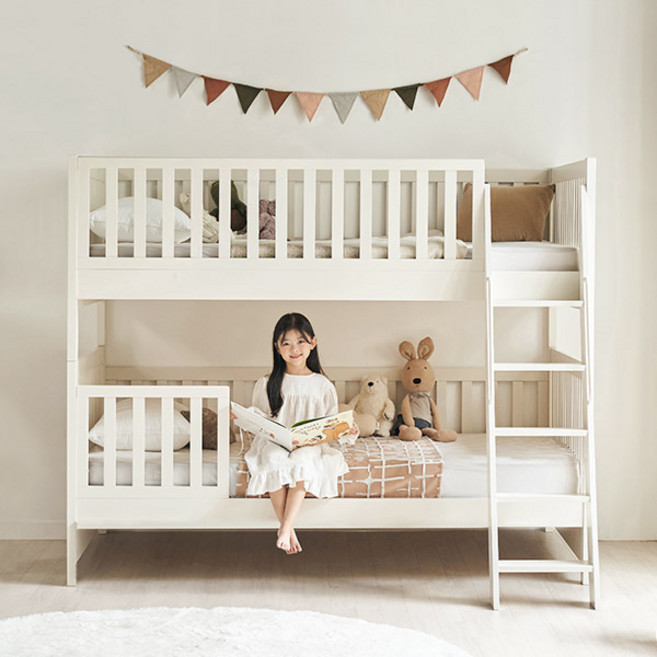 [3만원 즉시할인][스칸디아]시몬 원목 분리형 어린이 이층침대 / 2Colors, 크림화이트, 02. 100T 매트+100T 매트