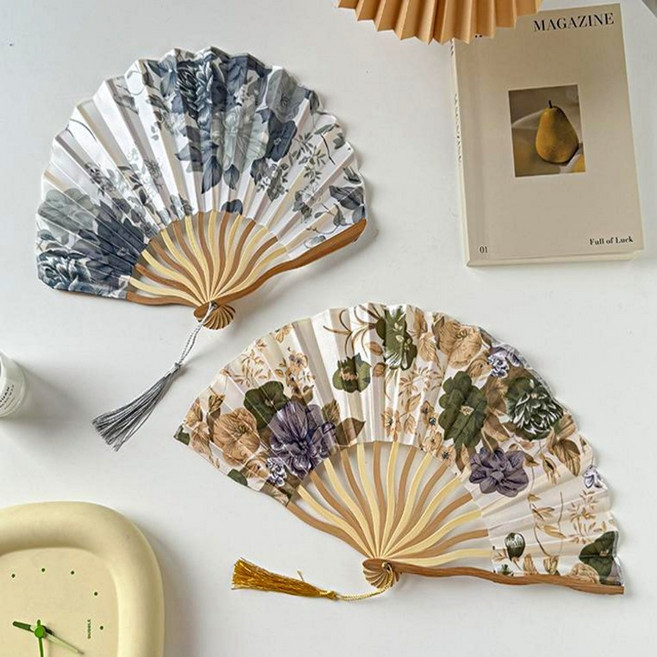 다담앤샵 접이식 부채 휴대용 대나무 손부채 답례품 1+1, 1개, 기본그레이+원형그레이