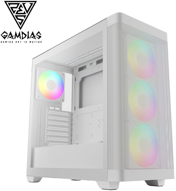 GAMDIAS 機殼 ATHENA M3 鋼化玻璃側板 ARGB燈效 電腦機箱, 1個, 白色