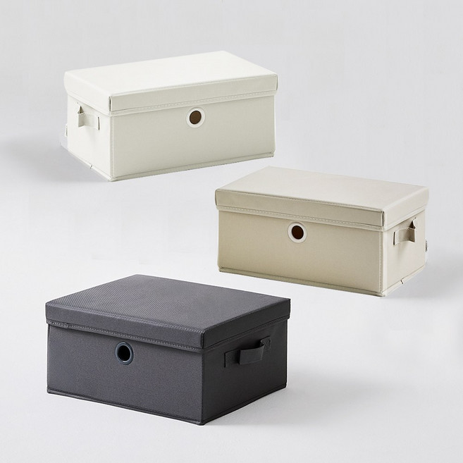 한샘 샘 폴리 수납 바스켓 (중) + 뚜껑포함 수납박스 정리함, 1개, 웜그레이