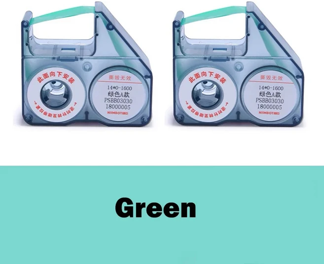 Niimbot B18/N1 열전사 프린터용 다채로운 탄소 테이프 리본 교체 카세트 기계용, 03 Green-2pcs