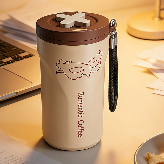 AURURA 커피 텀블러 아이스 텀블러 보냉 보운 티타늄 Feel the real coffee taste, 베이지-beige, 1개, 500ml