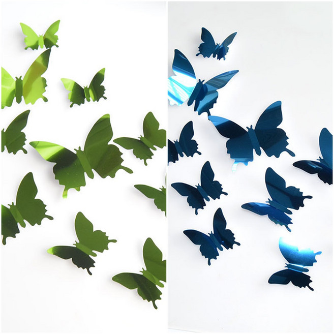 예삐스토어 12p 입체 나비 포인트 벽장식 자석부착 스티커 3d 벽지 데코 아이방, 그린+블루