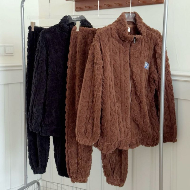 꽈배기 남성 겨울 상하의 극세사 수면 잠옷 세트