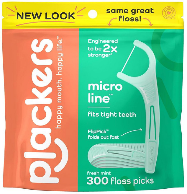 마이크로 라인 치실 픽 접이식 플립픽 터플로스 수어-지프 씰로 간편한 보관 신선한 민트 향 300 카운트, 1개