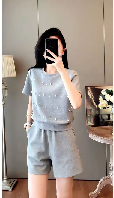 夏季時尚短袖上衣短褲套裝女 兩件套 休闲运动皆宜