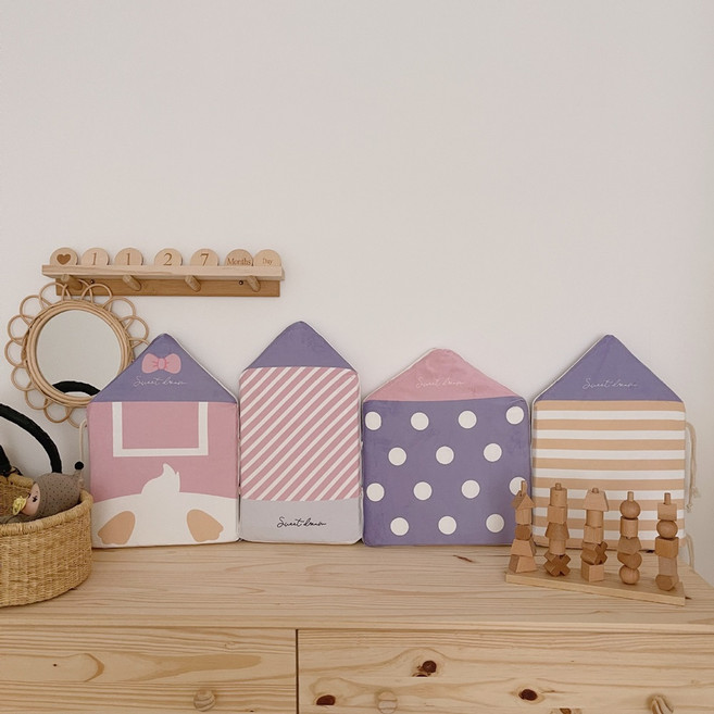 캐릭터 벽쿠션 모던하우스 벽매트 작은집 촬영소품 울타리 침대쿠션, 보라땡땡