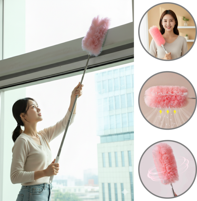 [킹탈탈] 일회용 길이조절 정전기 청소포 먼지털이 먼지떨이개 대용량 20P, 1박스, 핑크