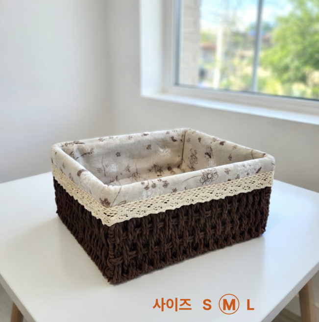 라타니에 라탄 바구니+리넨커버 세트, 모카브라운