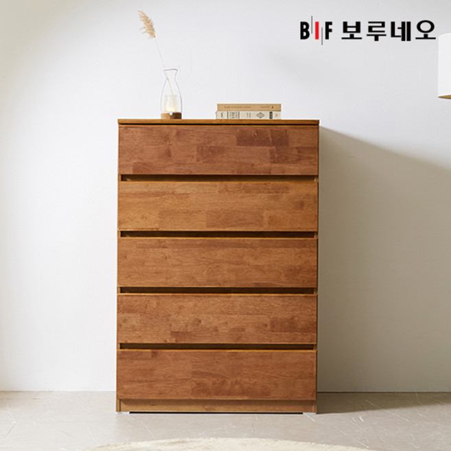 앳홈 테드 속깊은 브라우니 원목 800 5단 광폭서랍장 (깊이500), 월넛, 5개