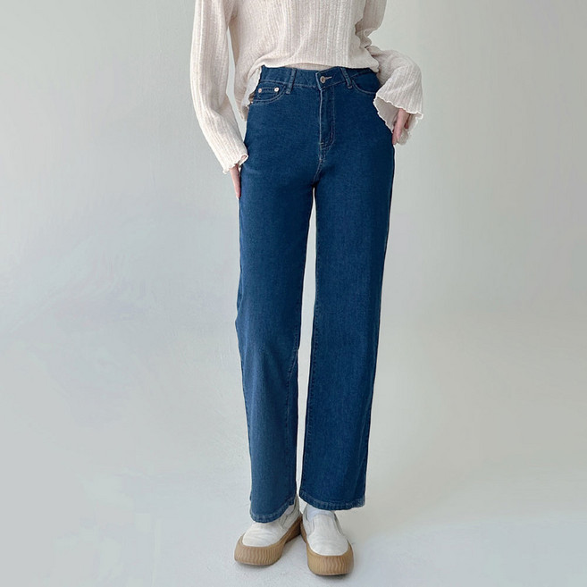 루나진 여름 여성용 시원한 스판 세미와이드 청바지