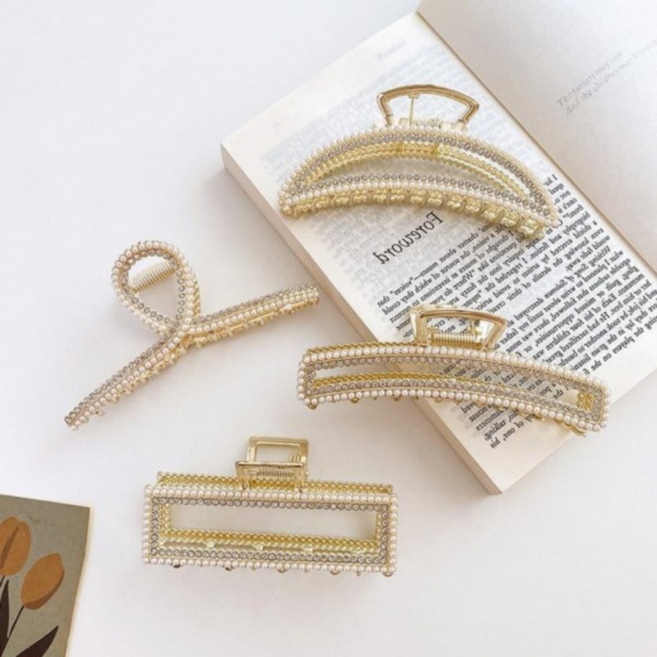 홈엔모어 진주큐빅 헤어집게핀