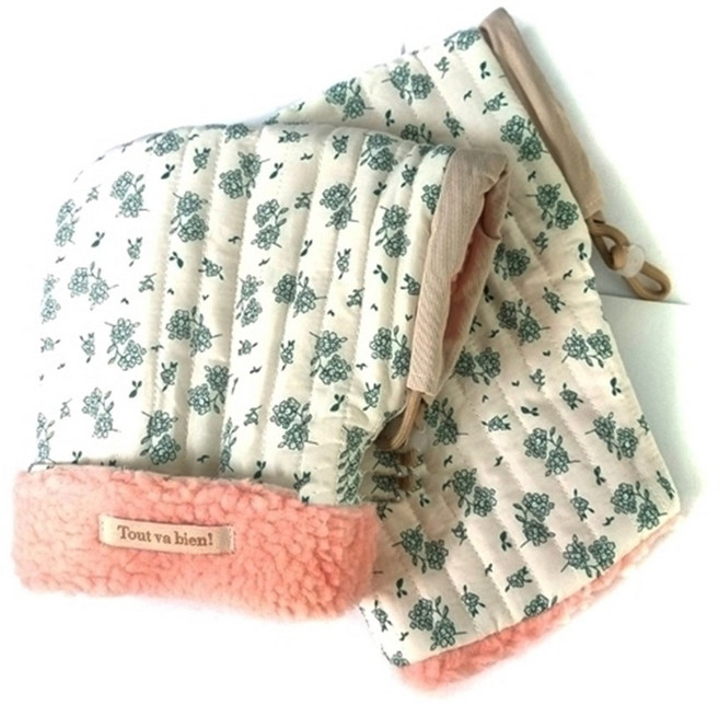 셀렉트템 양털 킥보드 핸드워머 자전거 스쿠터 공용 겨울 핸들커버 장갑, 1세트, 꽃무늬